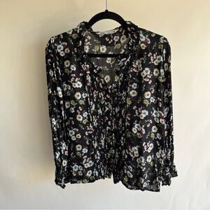 Zara Floral Blouse Sz Lg Women’s Ruffle Collar Long Sleeve EUC